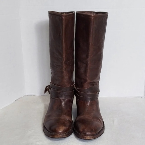 Vintage Foundry Distressed Brown Leather Boots Wrap Around O‎ Ring Buckle Straps - Picture 3 of 12